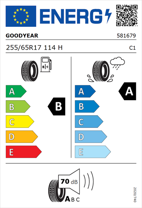 Tyre Label for Goodyear Eagle F1 Asymmetric 2 SUV 255/65R17 114H