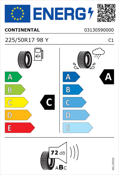 Tyre Label for Continental Premium Contact 7 225/50R17 98Y