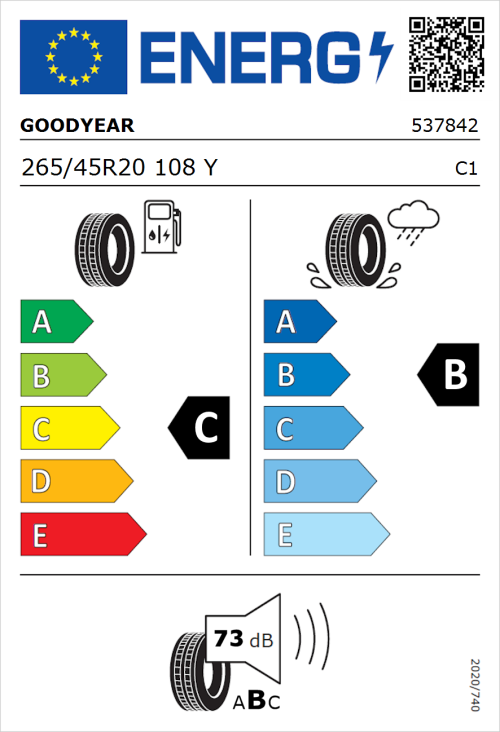 Tyre Label for Goodyear Eagle F1 Asymmetric 2 SUV 265/45R20 108Y
